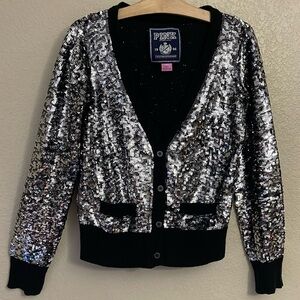Victoria’s Secret PINK Black Cardigan Sequin Bling  Button Up - Small